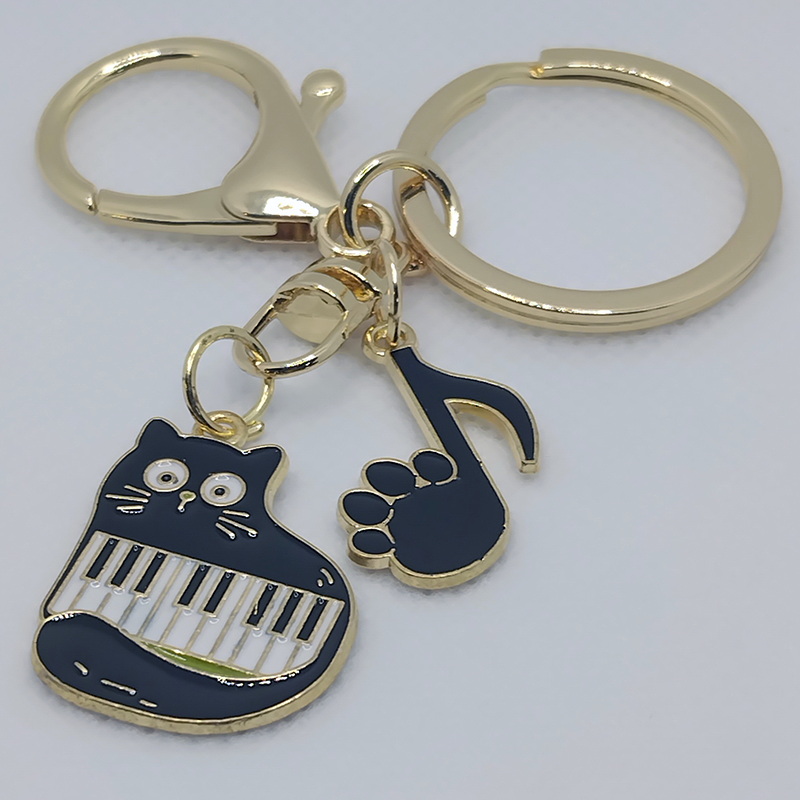 Cat & Music Keychain, Gold Metal (4 Designs)