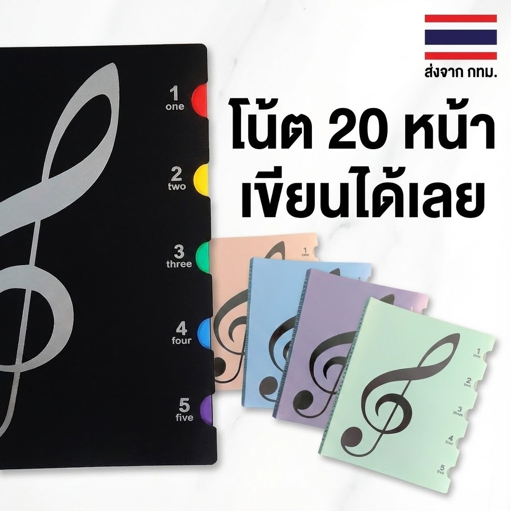 แฟ้ม โน้ตเพลง 20 หน้า เขียนบนโน้ตได้เลย ไม่ต้องดึงออกมา