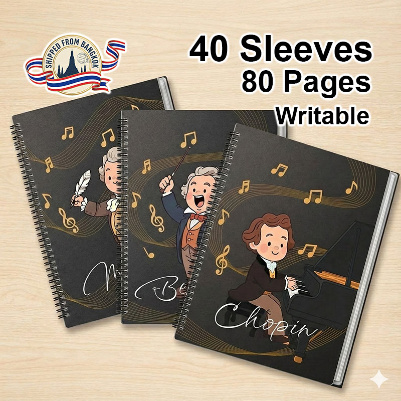 Composer Series Spiral Music Binder – 80 Pages (40 Sleeves), Writable Without Removal