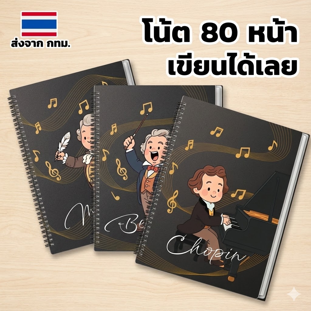 แฟ้ม สันห่วง ปกรูปคีตกวี โน้ตเพลง 80 หน้า (40 ซอง) เขียนได้เลย ไม่ต้องดึงออกมา
